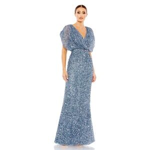 Mac Duggal DRAPED SLEEVE V NECK GOWN
